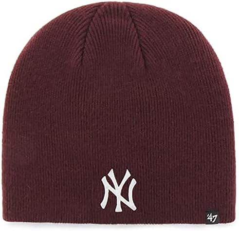 47-Es New York Yankees Womens Cuffless Kötött Stretch Fit Barna Fehér Logo Beanie