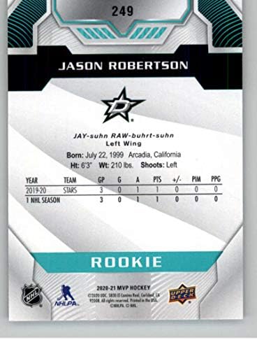 2020-21 Felső szint MVP 249 Jason Robertson Dallas Stars NHL Jégkorong Kártya (RC - Újonc Kártya) NM-MT