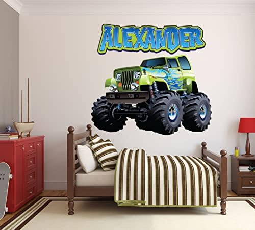 Egyéni Monster Truck Fali Matrica - Monster Truck Wall Art – Személyre szabott Neve Fali Matricák a Fiúk