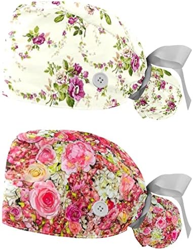 2 Csomag Bozót Kap Nők Gombok, Állítható, Rugalmas Nyakkendő Vissza Koponya Kalapok, Virágos, Virág Bouffant